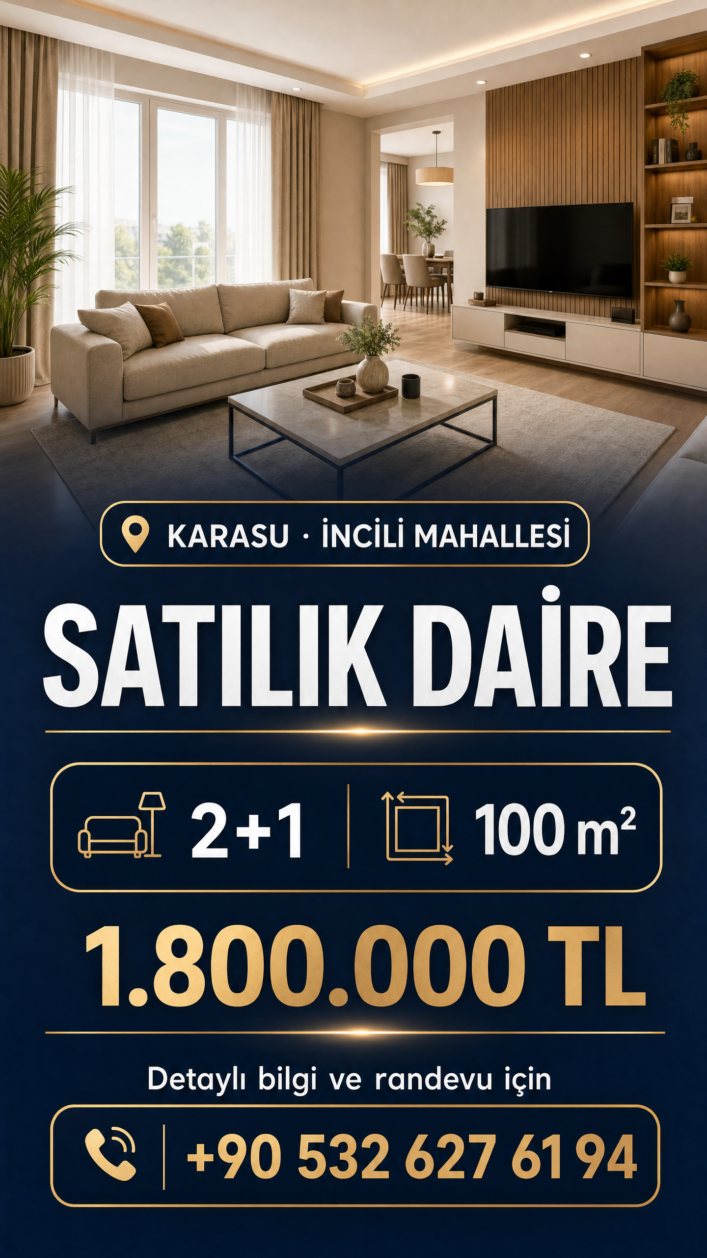 Karasu İncilli Mahallesi’nde 2+1 100 m² Satılık Daire