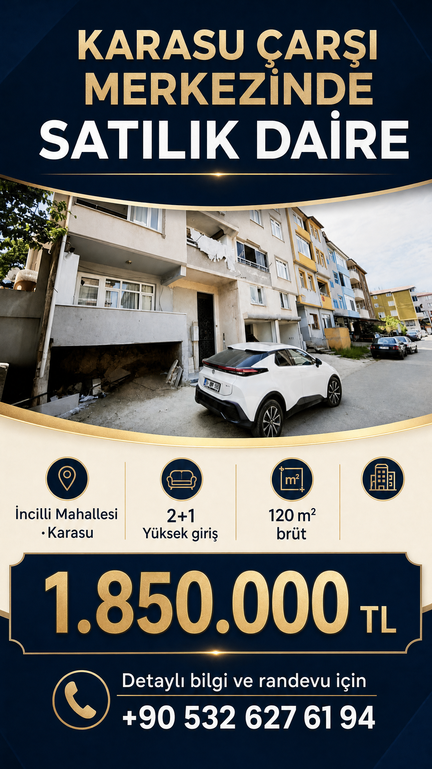 Karasu Çarşı Merkezinde 2+1 Yüksek Giriş Daire