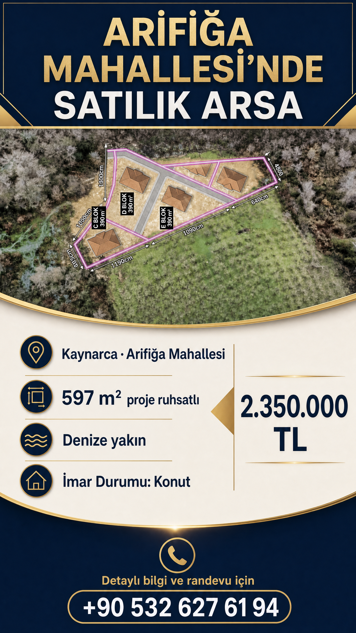 Kaynarca Arifağa’da 597 m² Proje Ruhsatlı Arsa
